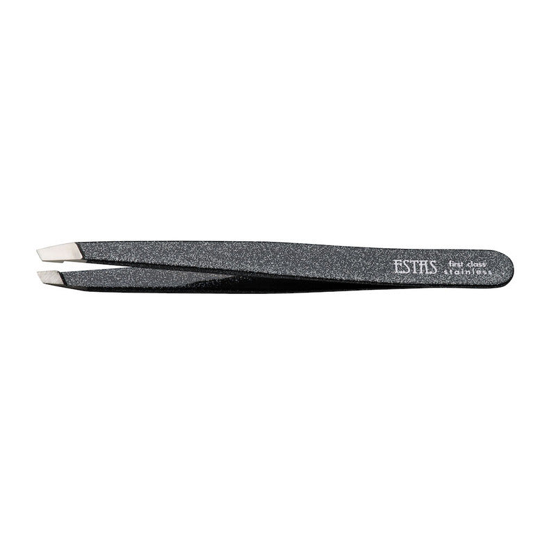 Pinzetta sopracciglia acciao inox taglio obliquo Metal Nera Estas