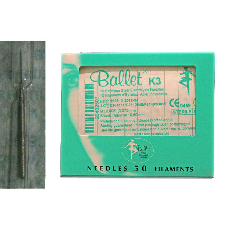 Aghi Monouso Elettrodepil Ballet K3 Verde Acciaio Inox 0,075 mm 10 pz
